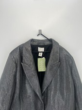H&m Sz Large Shimmery Shiny Single Breasted Woven Blazer In Black Silver New