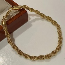 8" inch Unisex 6mm Rope Bracelet 14k Gold Plated Link Twisted Chain Loop