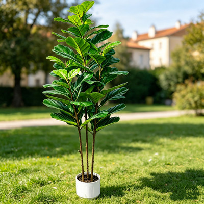 5Ft Fake Ficus Tree W/White Pot Moss Lifelike Foliage Indoor Entryway Shop Use