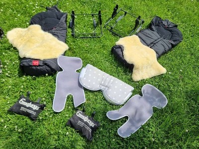 EmmaljungaZwillingswagen Double Viking blau/grau mit 2 Babywannen & 2 Sportsitze