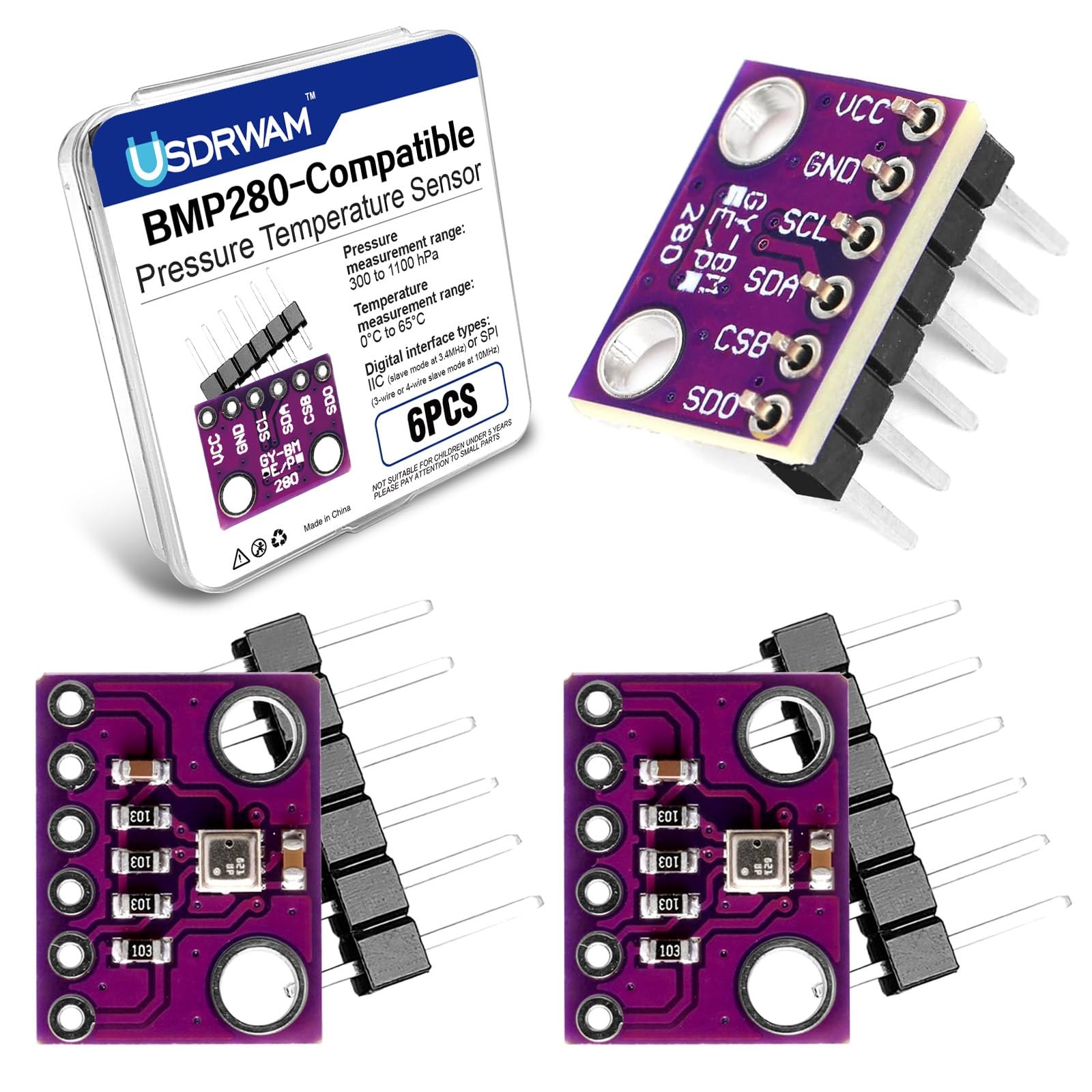 6 PCS 3.3V BMP280 Atmospheric Pressure Sensor Module I2C/SPI Arduino Compatible
