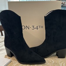 34th Black Pointed Toe Ankle Boot Black Sleek Black Suede Finish Black Heel