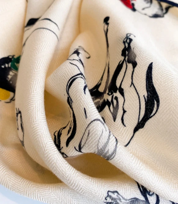 70% Cashmere 30% Silk 65X65cm equestrian Print Neckerchief Bandana Scarf Shawl  - Image 2 of 4