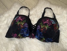 Torrid Curve 360 Back Smoothing Push Up Plunge Bra UW Floral Womens 40DDD Black