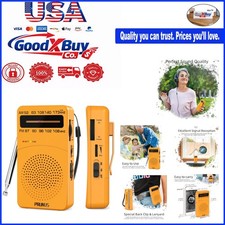 Portable AM FM Radio with Tuning Light, Clip, Excellent Reception, Orange - B...