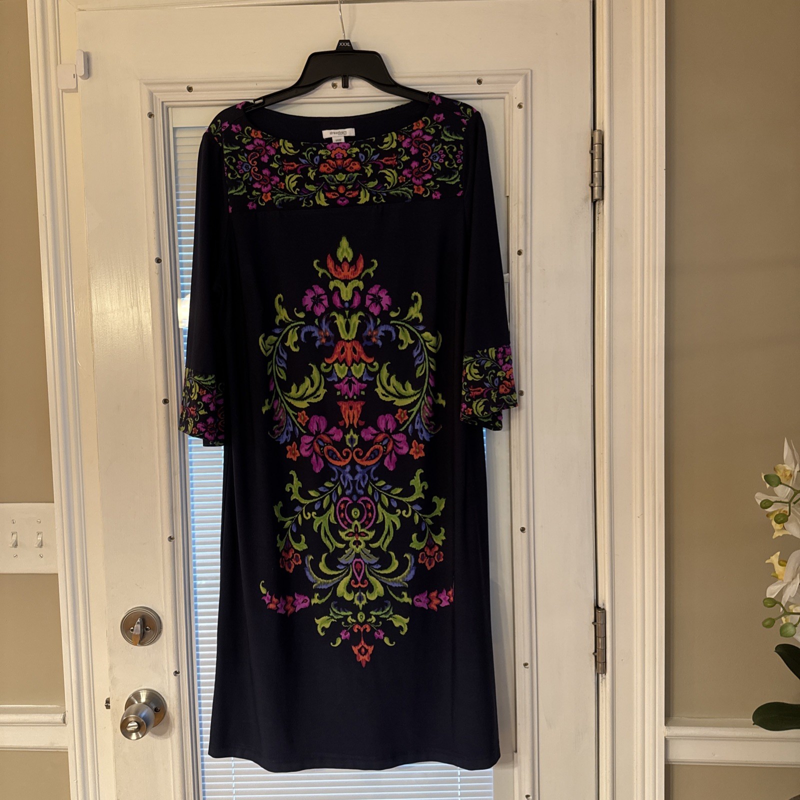 Boho Tapestry Jersey Stretch Gypsy Folk Shift Dress by Dress Barn Size 14-image