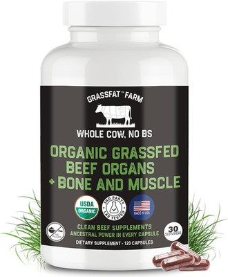 Grassfat USDA Certified Organic 100% Grassfed Cows Beef Organs Supplement + Cow
