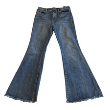 Liverpool Los Angeles Women 25x30 Harpswell High Rise Flare Jeans Raw Hem Blue