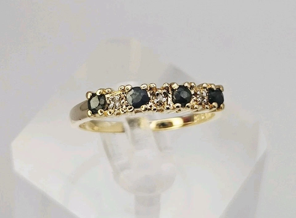 Anillo Ross Simons plata esterlina vermeil 0,12 quilates zafiro y diamantes talla 8 Foto 4 de 4