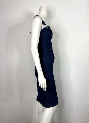 denim cross back dress Ellora Criss-Cross Back Denim Maxi Dress Navy