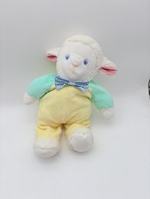 Vintage EDEN Lamb Plush Yellow Blue Bow Tie Embroidered Sewn 14"