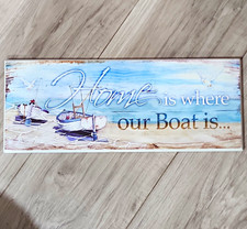 "Home Is Where Our Boat Is" Nautical Beach Coastal Distressed Hanging Wall Sign