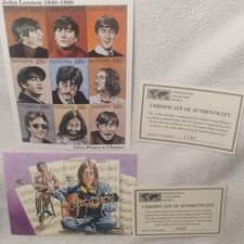 Tanzania John Lennon Commemorative Stamp Sheetlet 100/- 500/- ICS Certified