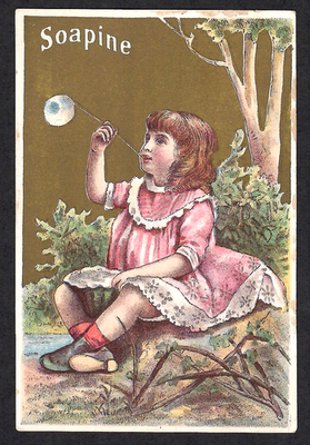 #ad #ad VICTORIAN TRADE CARD SOAPINE DIRT KILLER SOAP GIRL BUBBLE GOLD GILT BACKGROUND $12.00