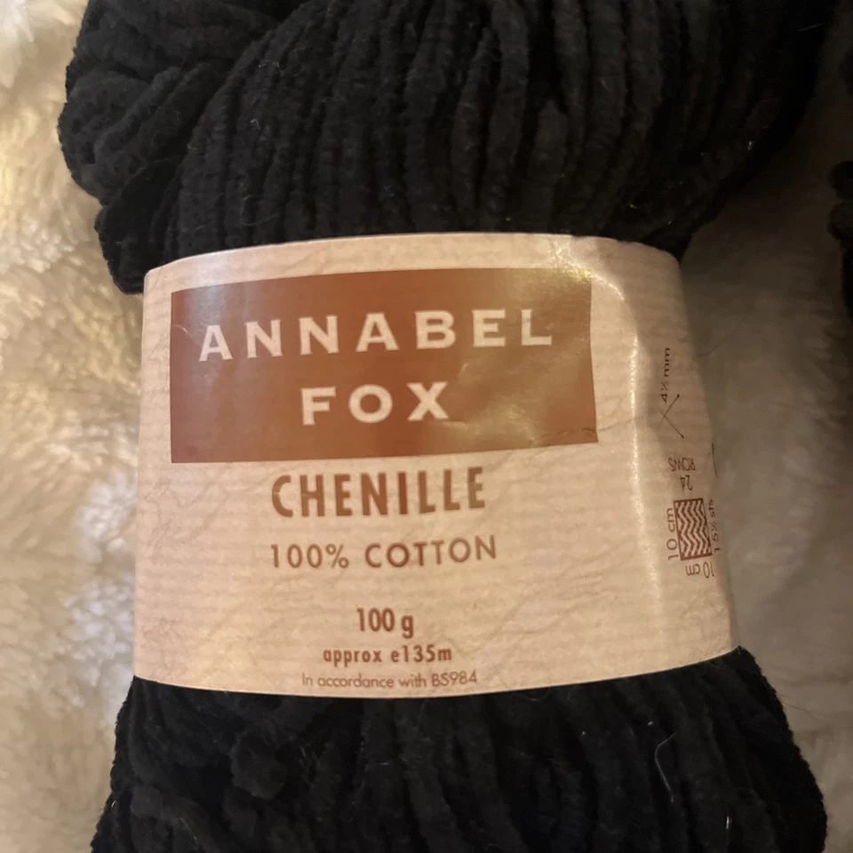 Annabel Fox Black Chenille Yarn 100% Cotton 6 Skeins New Color: Ebony - Image 2 of 4