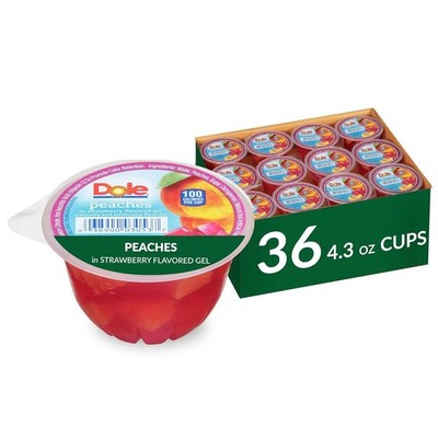 Dole Fruit Snack 36 Cups 4.3oz Peach in Strawberry Gel Gluten Free Healthy Snack