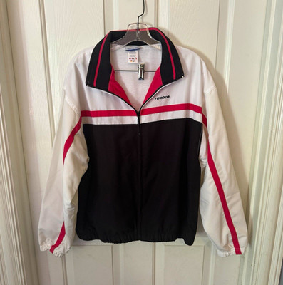 Reebok Women s Colorblock Track Jacket Full Zip Black/White/Red Size L