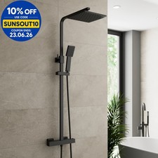 Modern Thermostatic Mixer Shower Set Square Black Finish Twin Head Exposed Valve
