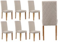 6 X Beige Velvet Dining Chairs Diamond Stitch back Wooden Legs Velvet