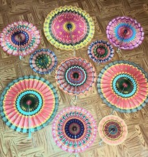 10 Pc Mexican Latin Paper Fan Hanging Fiesta Party Decorations 2 Sided ON SALE
