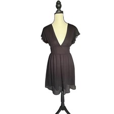 Shein Black Mini Dress Deep V-Neck Flutter Sleeve Tie Waist Party Dress Size L