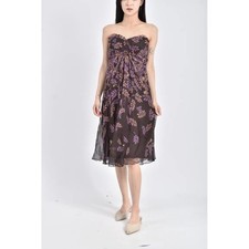VERA WANG 2 Strapless Silk Chiffon Dress Earthtones Leaf Print Designer Boho