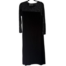 Vintage Black Velvet Dress Large Floral Burnout Long Sleeve Maxi Goth Whimsigoth