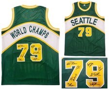 1978-79 NBA Champ Supersonics Auto Green Jersey 8 Sig Fred Brown Gus Williams