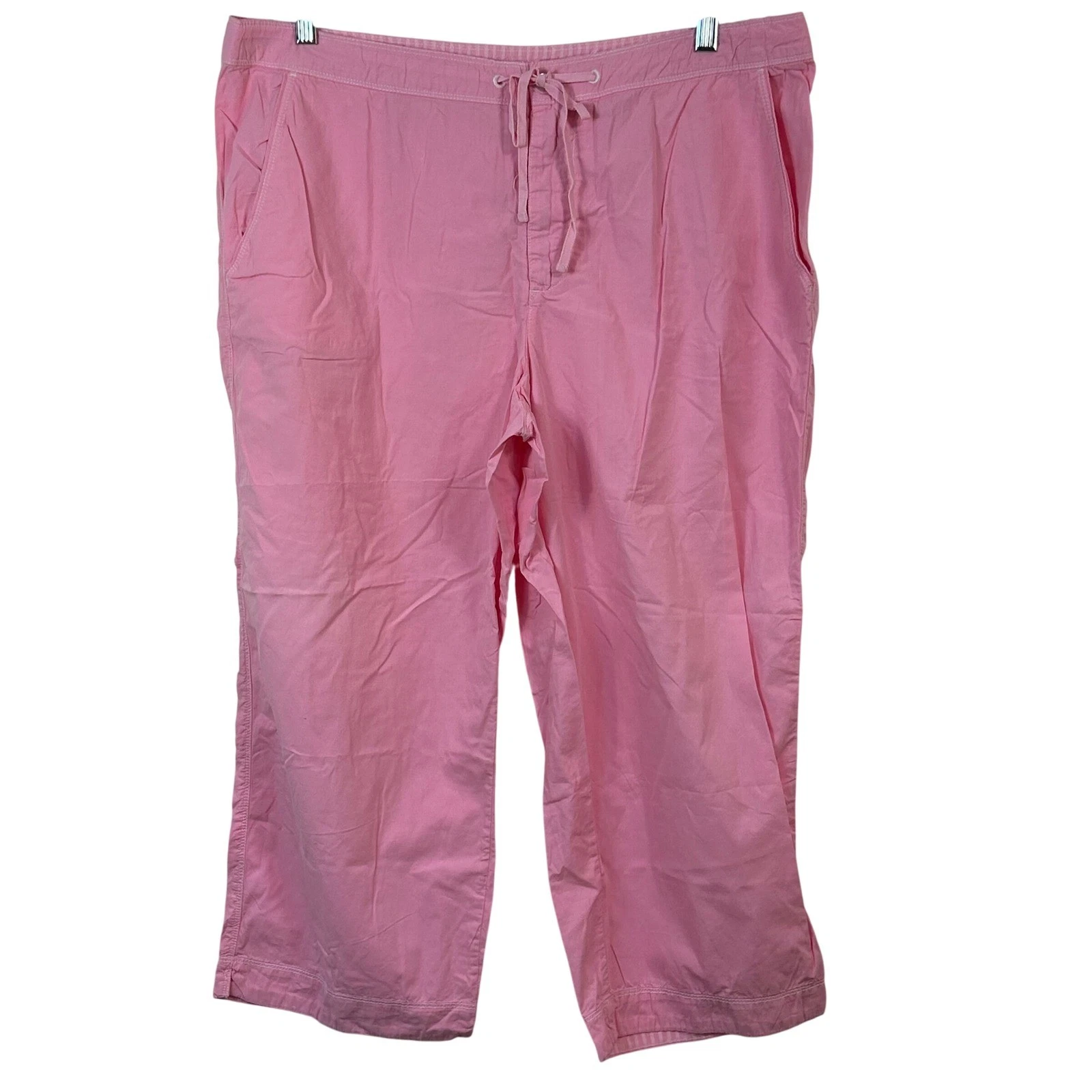 Fresh Produce Pink Cotton Capri Pants Womens XL Drawstring Cropped Wide Leg