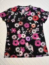 White Cross Women  s Floral Fitted Scrub Top Size XS