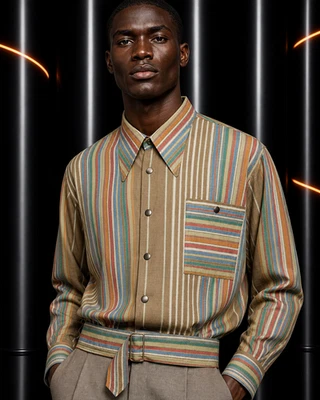 PIERRE CARDIN - 1981 Striped Cotton Jacket, Size Large - Image 1 of 4
