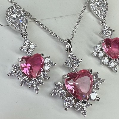 Bomb Party Set- 6070- Lovestruck- Lab Created Bi-color Pink- Rhodium Plating