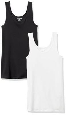 Tanktop Damen XS, Schwarz/Weiß, 2er-Pack, Amazon Essentials, schmale Passform