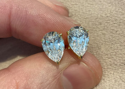 3,0 Karat Lab Created Diamant Solitär Birne Ohrstecker 18 Karat vergoldet 925