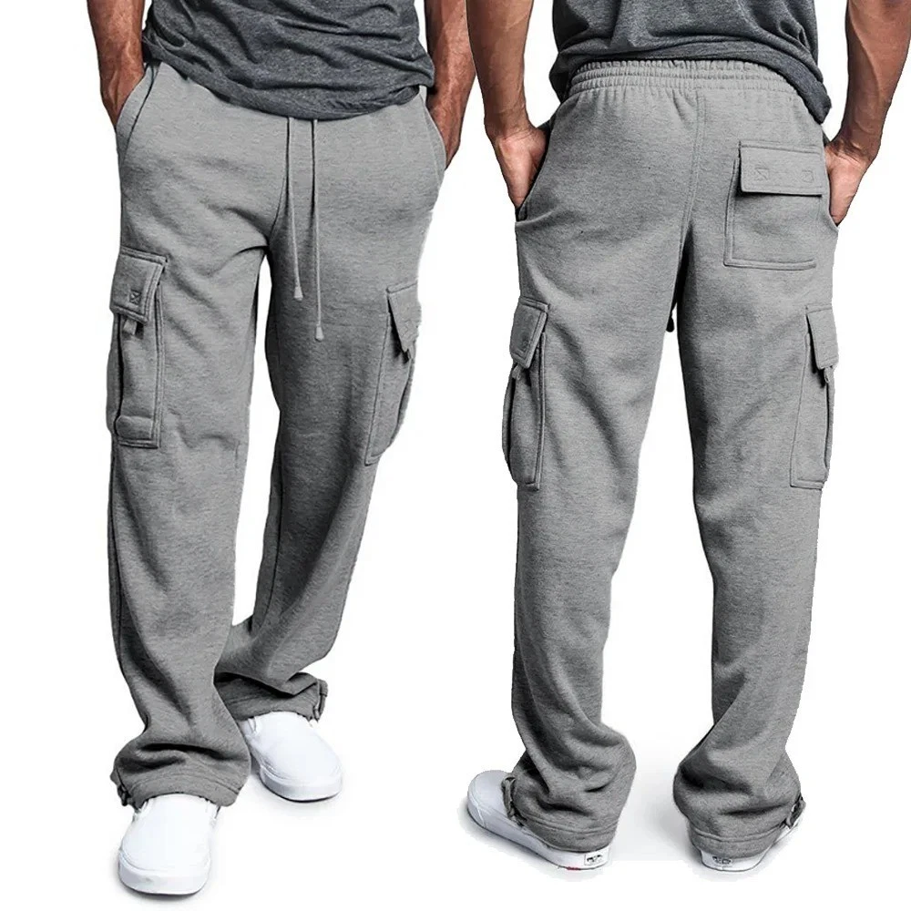 Pantaloni Cargo Tattici Da Uomo, Gamba Larga, Elastici In Vita, Multi Tasche, Mimetici E Tinta Unita Per Street Style