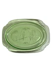Vintage Federal Glass Company Green Vaseline Tropical Parrot Oval Platter Dish