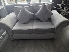 Grey Two-Seater Sofa with Wooden Legs Twin Couch, Double Settee