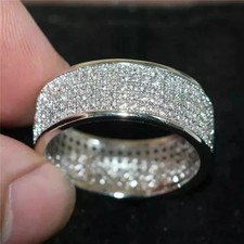 3 CT Round Cut VVS1 Moissanite Men's Wedding Band Ring 14K White Gold Plated