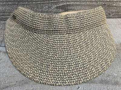 SCALA Viviana Paper Blend Woven Adjustable Sun Visor Hat Womens OS Brown Black