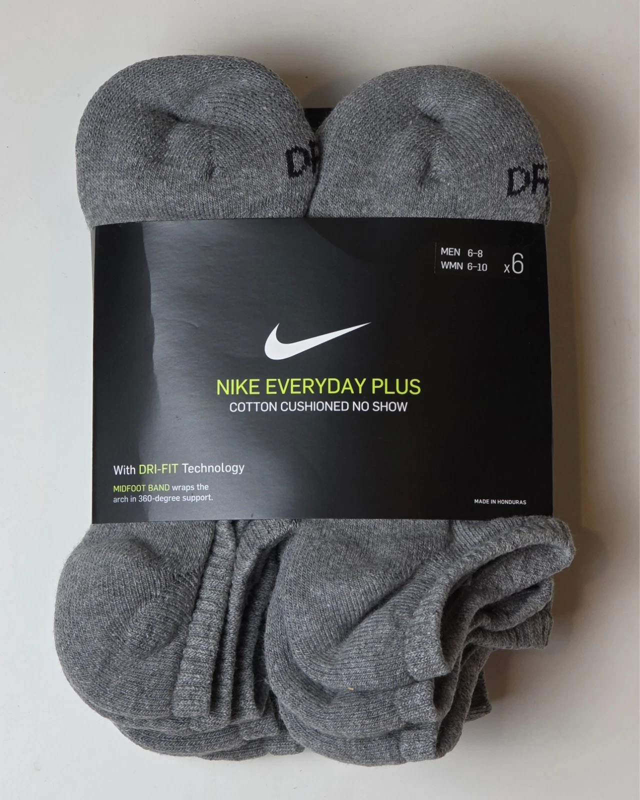 Nike Everyday Plus Cotton Cushioned Dri-Fit No Show Gray Size M