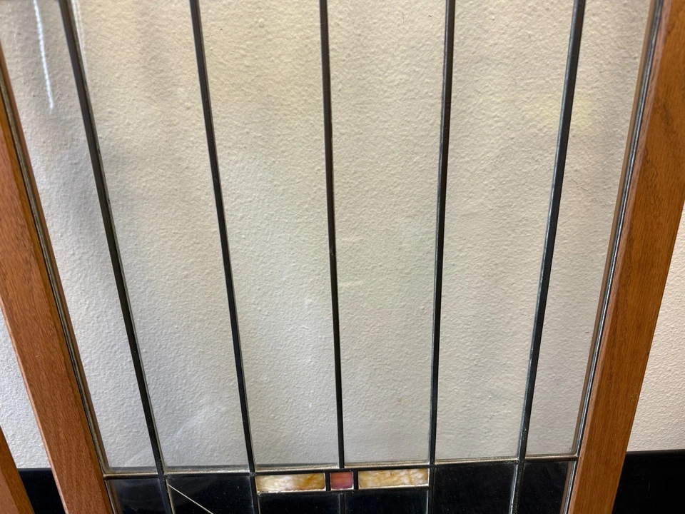 Lot of 2 Antique Oak Leaded Glass Cabinet Doors - Stained Glass Windows - Image 3 of 4