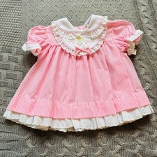 Vintage NWT Hi girls Inc USA Made Pink Peter Pan Embroidered Collar Dress  12M