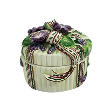 Fitz and Floyd Vintage Essentials Porcelain Lidded Trinket Box Bow Topped Floral