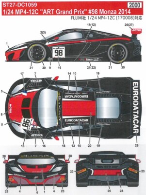 Studio 27 Decal 1/24 McLaren MP4-12C ART Grand Prix Monza '14 ♯98