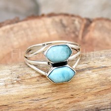 Larimar Gemstone Ring Statement Band Ring 925 Sterling Silver Ring, Boho Ring
