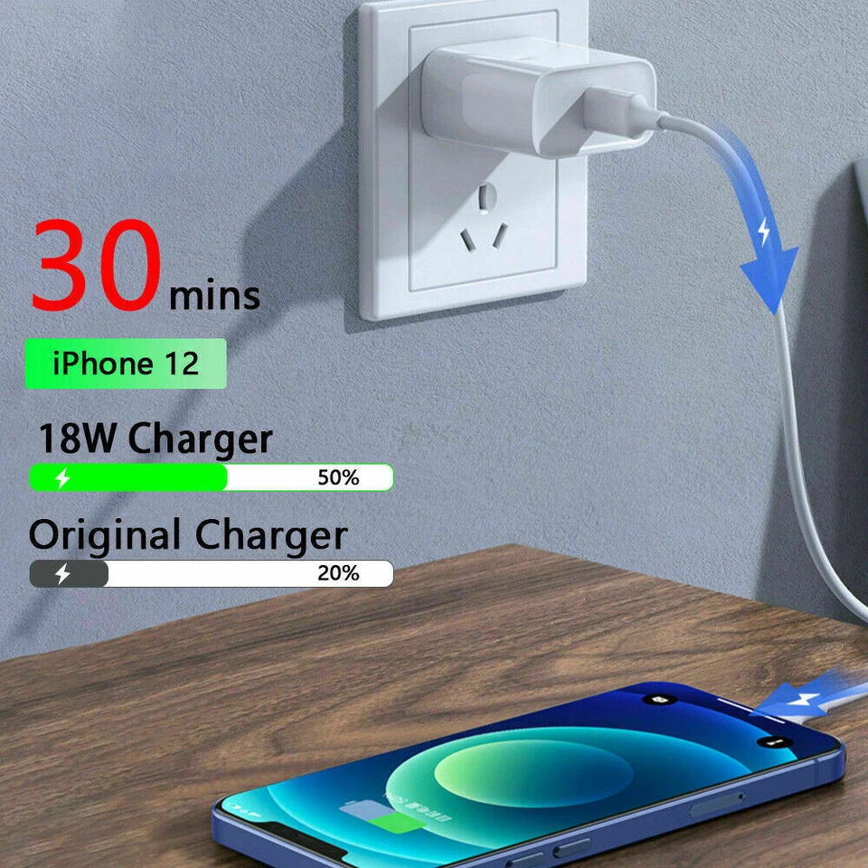 For iPhone 12 Pro Max/Mini/18W 20W USB Type C Fast Wall Charger PD Power Adapter - Image 3 of 4