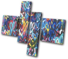Colourful Pop Hearts Love Graffiti MULTI Leinwand Kunst Bild drucken