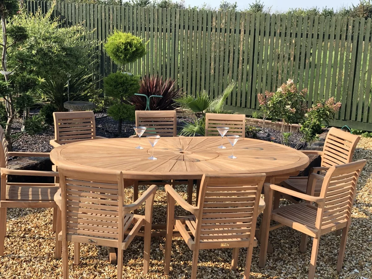 Teak Garden Furniture Premium large oval table with 8 stacking