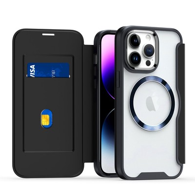 LEMAXELERS IPhone 15 Pro Max Hülle Flip Case Mit Mandala-Blumen-Prägung, Magnet & Ständer – Grau