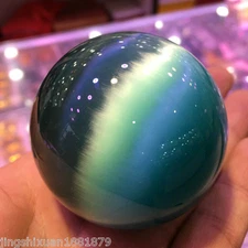 290g Rare Quartz blue Cat Eye Crystal Healing Ball Sphere 60mm + Stand